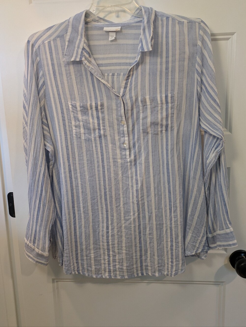 Light Blue and White Striped Button-Up Tunic